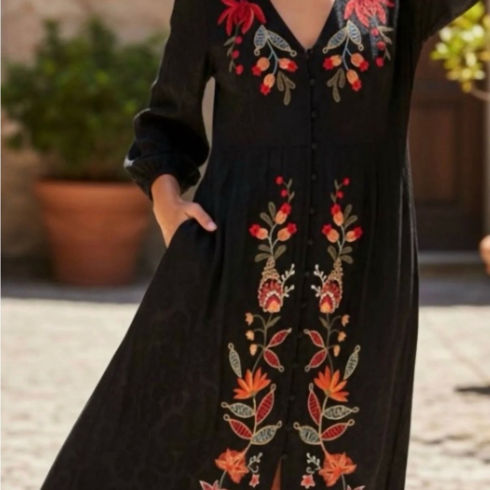NWT Johnny Was Black Button Front Penelope Midi Dress S